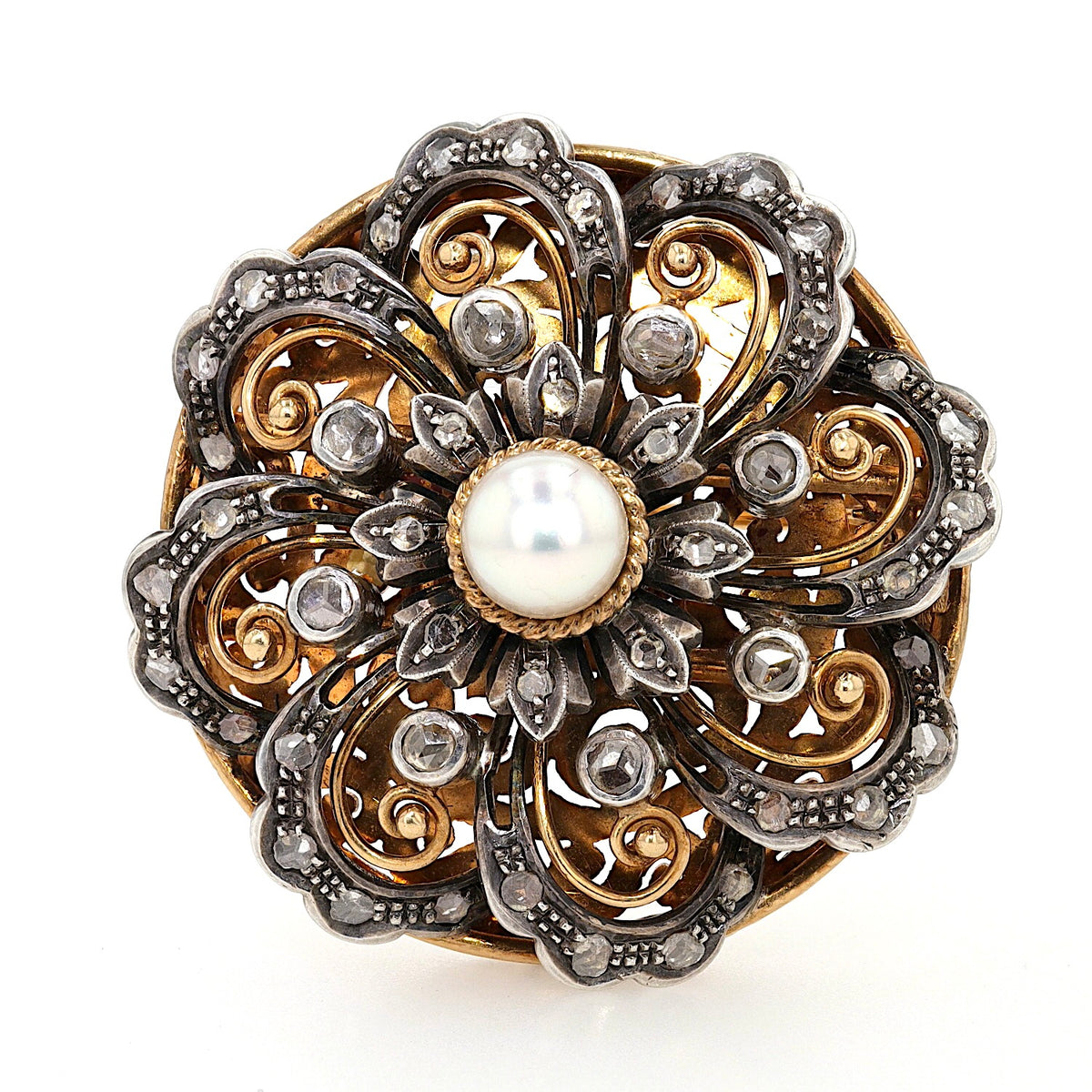 Großes Zuchtperlencollier mit einem Goldschloss, Frankreich um 1800 mit Diamanten, Kettenschloss stehend frontal