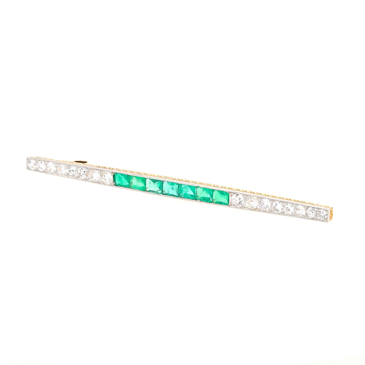 Art Deco Anhänger aus 750er Gelbgold/Platin mit Smaragden und Diamanten, liegend links gedreht