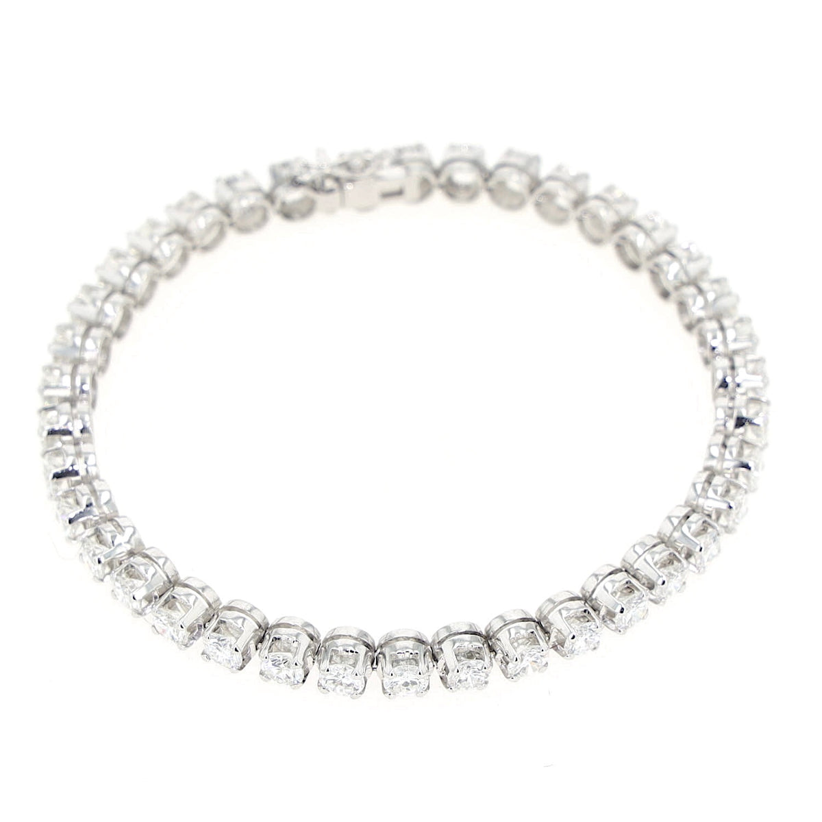 Luxuriöses Tennisarmband in 750er Weißgold mit insgesamt ca. 7,5 ct Brillanten, geschlossen Draufsicht