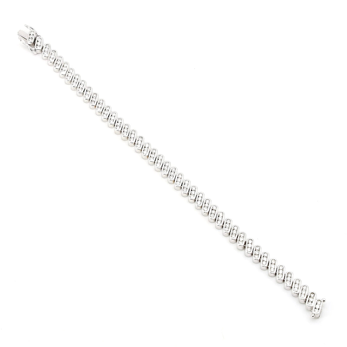 Tennisarmband in 585er Weißgold mit ca. 2,5 ct Brillanten, lang ausgelegt Draufsicht