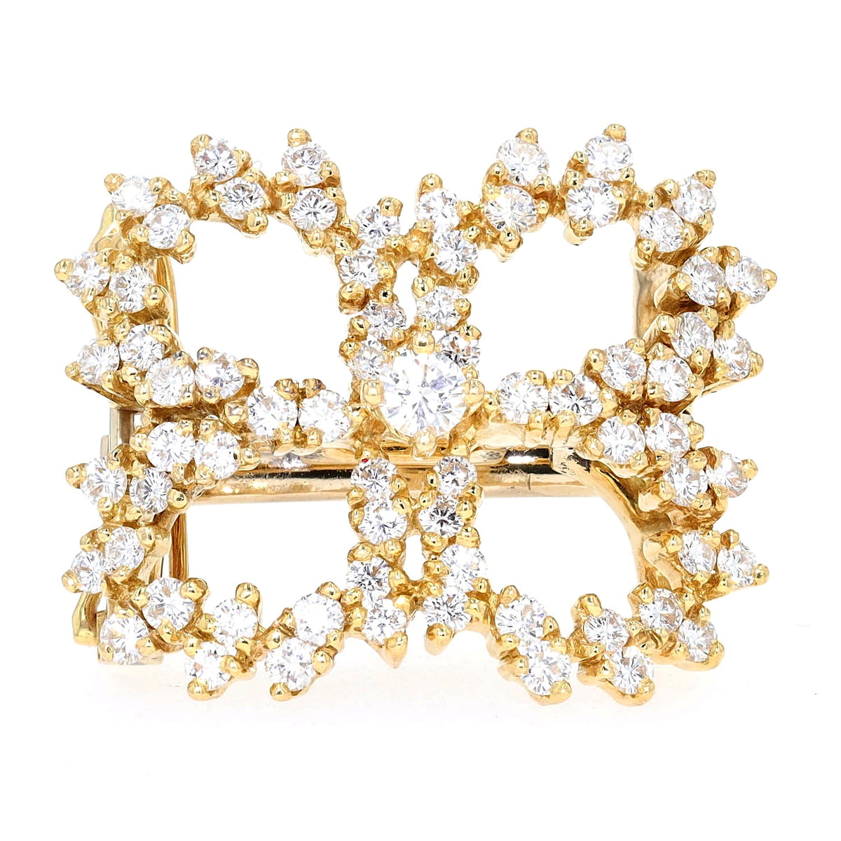 Großer exklusiver Perlenkettenverkürzer in 750er Gelbgold mit ca. 1,6 ct Brillanten, stehend frontal
