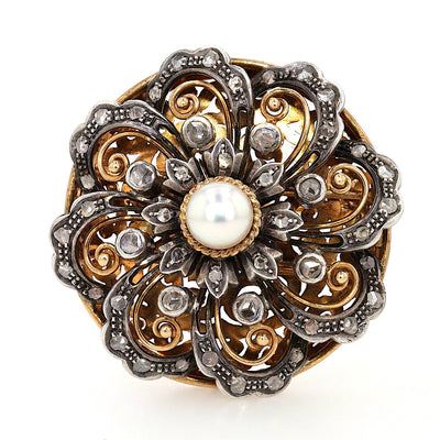 Großes Zuchtperlencollier mit einem Goldschloss, Frankreich um 1800 mit Diamanten, Kettenschloss stehend frontal