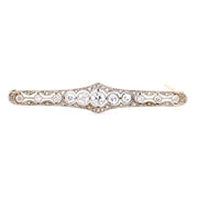Art Déco Brosche aus 585er Gold und Platin mit Diamanten, liegend frontal