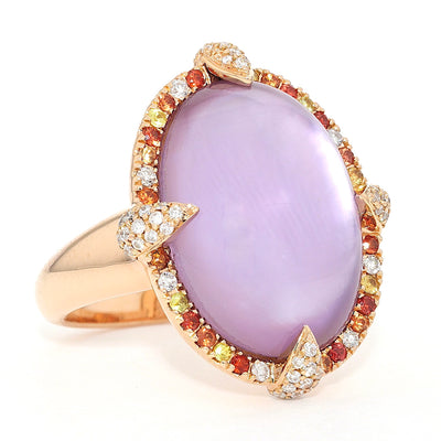 Ring in 750er Gelbgold mit einem Amethyst und Brillanten, liegend rechts gedreht