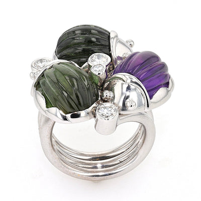 Ring in 750er Gold rhodiniert mit Amethyst, Turmalinen und Brillanten, Seitenansicht
