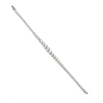 Art Deco Tennisarmband in Platin mit insgesamt ca. 5,1 ct Diamanten im Altschliff, liegend Draufsicht