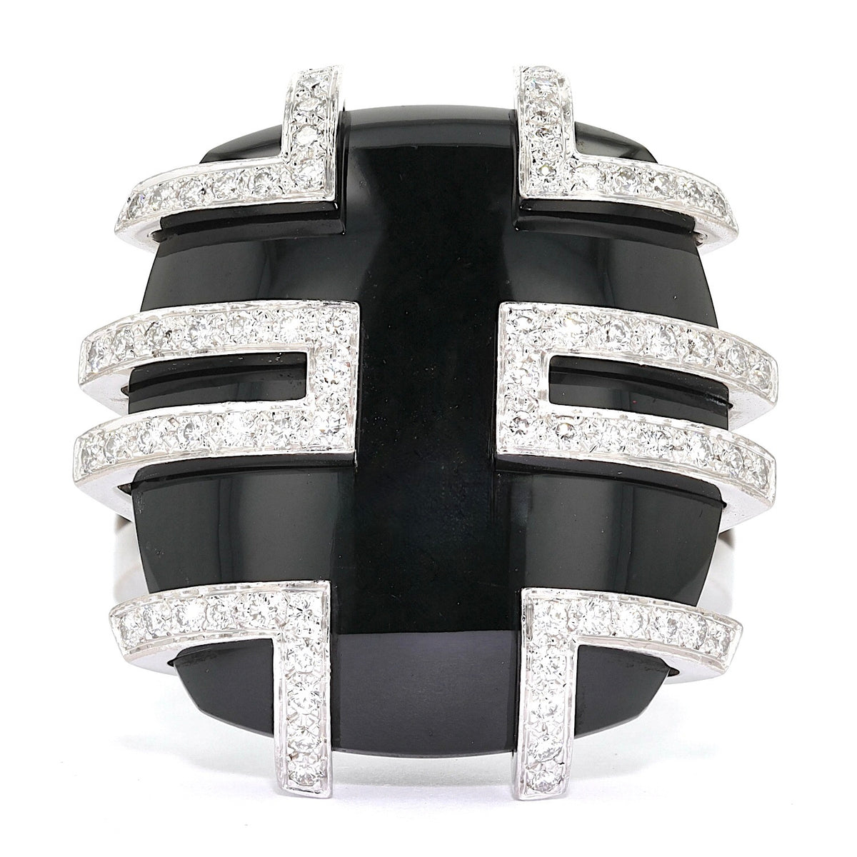 Cartier Ring Le Baiser du Dragon in 750er Weißgold mit einem Jadeit und Brillanten, liegend frontal