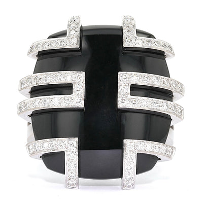 Cartier Ring Le Baiser du Dragon in 750er Weißgold mit einem Jadeit und Brillanten, liegend frontal