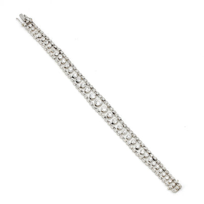 Belle Epoque Armband, Tennisarmband aus Platin mit insgesamt ca. 6,1 ct Diamanten, liegend Draufsicht