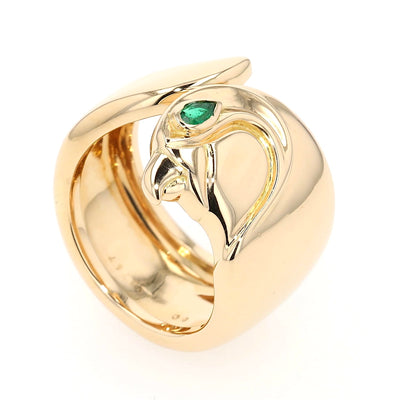 Cartier Ring Anoubois Falcon in 750er Gelbgold mit einem Smaragd, stehend rechts gedreht