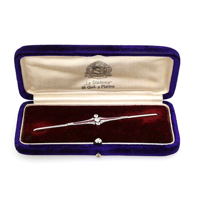 Art Deco Stabnadel aus 750er Gelbgold, platiniert mit Diamanten und Saphiren, in original Schatulle