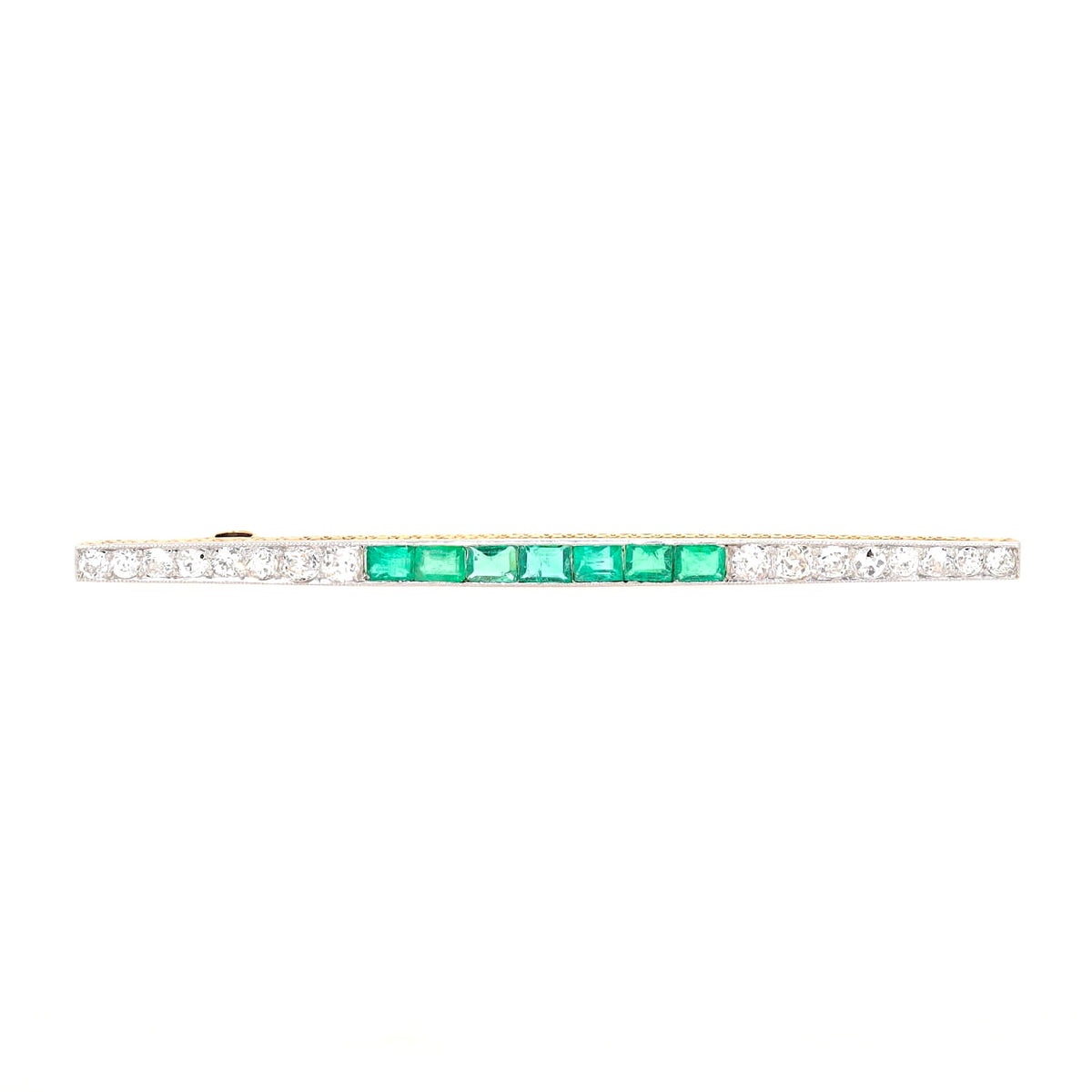 Art Deco Anhänger(ehemals Brosche) aus 750er Gelbgold/Platin mit Smaragden und Diamanten, liegend frontal
