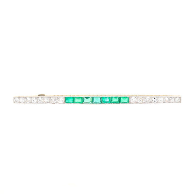 Art Deco Anhänger(ehemals Brosche) aus 750er Gelbgold/Platin mit Smaragden und Diamanten, liegend frontal