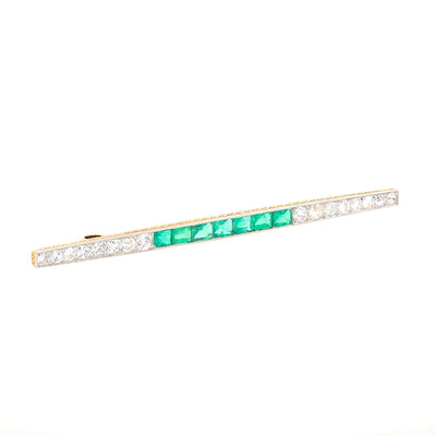 Art Deco Anhänger(ehemals Brosche) aus 750er Gelbgold/Platin mit Smaragden und Diamanten, liegend rechts gedreht