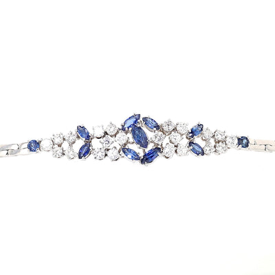 Exklusives Vintage Armband um 1970 in 750er Weißgold mit blauen Saphiren und ca. 2,0 ct Brillanten, Ausschnitt Mittelteil