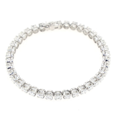 Luxuriöses Tennisarmband in 750er Weißgold mit insgesamt ca. 7,5 ct Brillanten, geschlossen Draufsicht