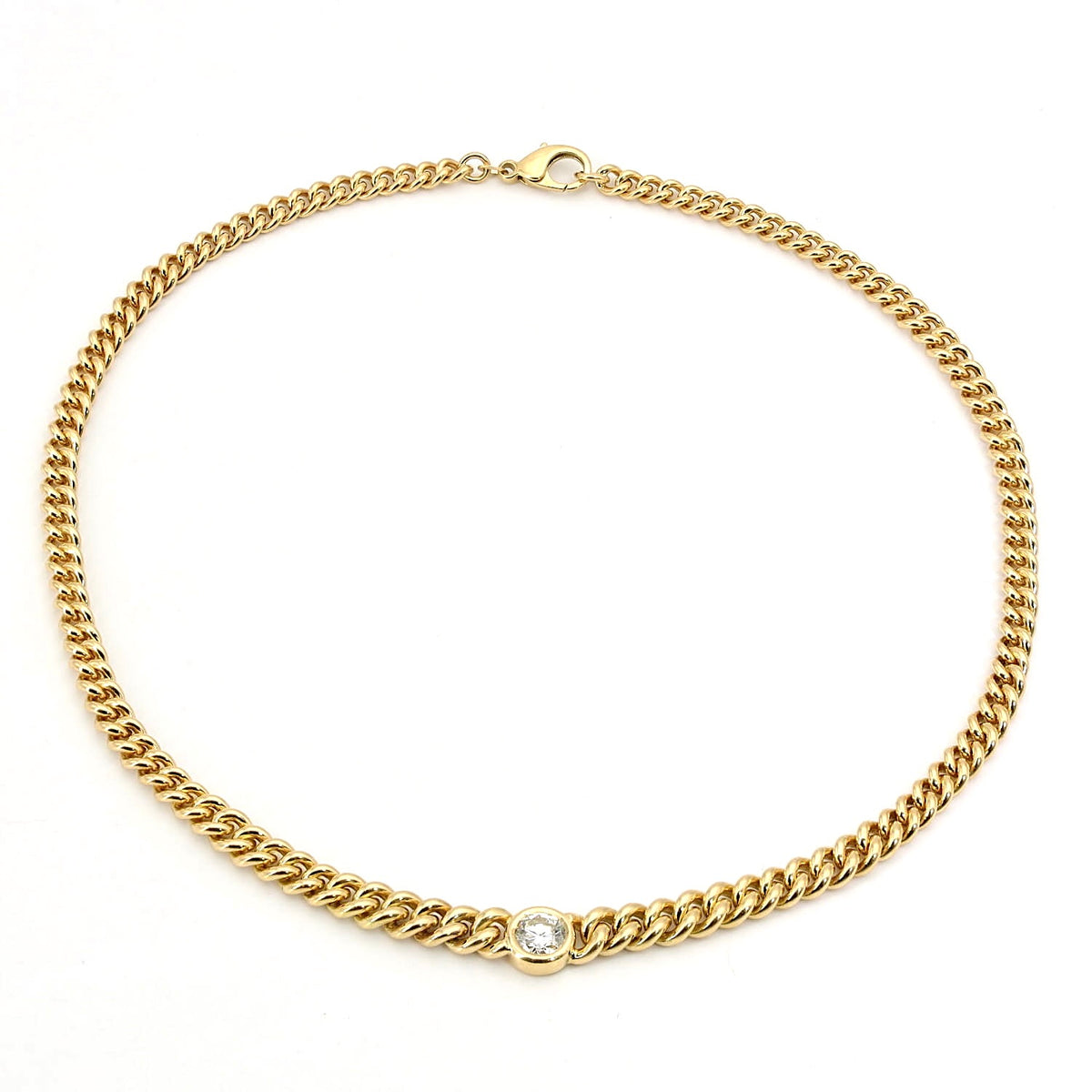 Schwere Kette in 750er Gelbgold mit einem Brillanten ca. 1,25 ct, liegend geschlossen