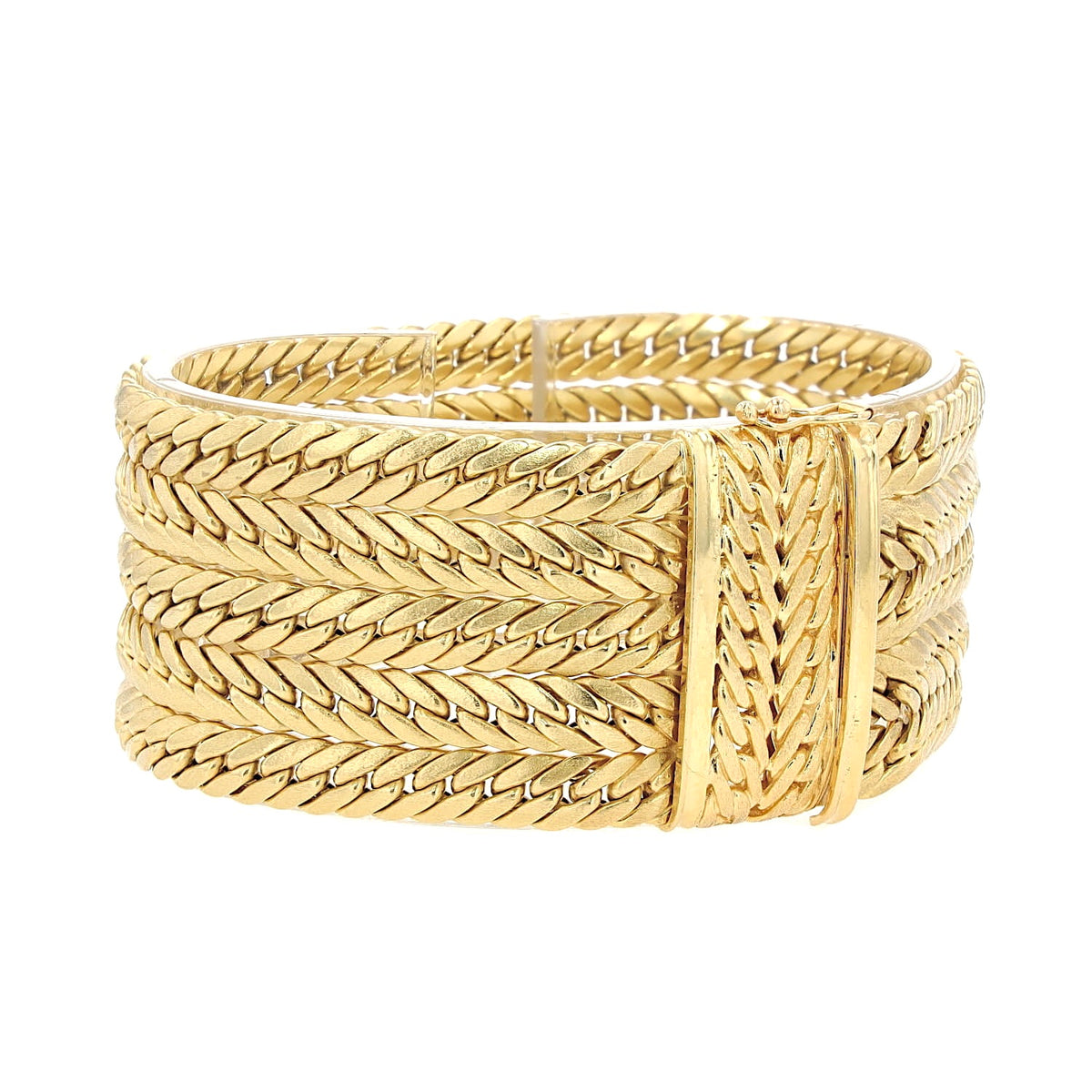 UNOAERRE Vintage - mehrreihiges Kettengliederarmband aus 750er Gelbgold, geschlossen liegend leicht rechts gedreht