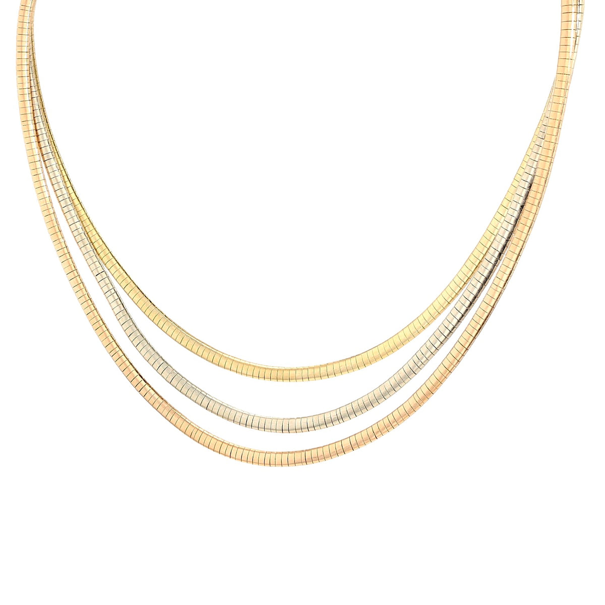Vintage Collier um diem 1960er-Jahre in 750er Tricolor-Gold, hängend frontal