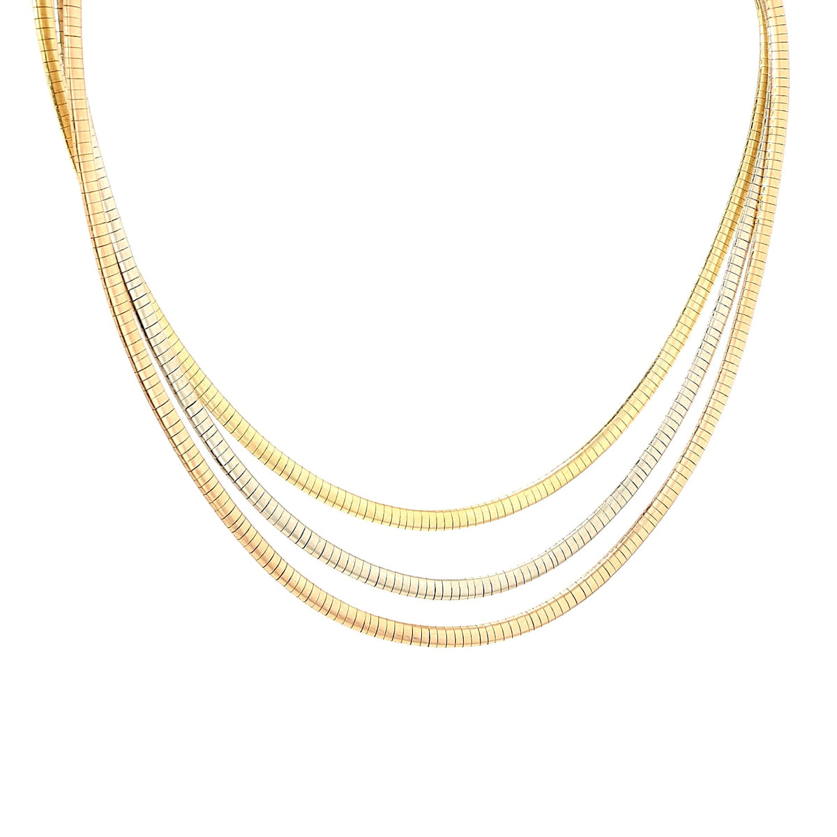 Vintage Collier um diem 1960er-Jahre in 750er Tricolor-Gold, hängend rechts gedreht